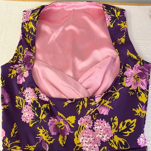 Laura Byrnes Grace Pink and Purple Floral 50s Style Dress - Picture 12 of 16